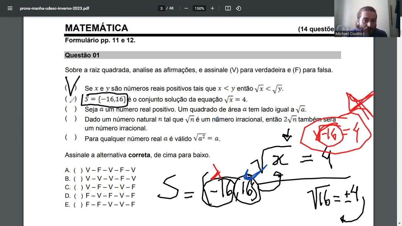 Questões de Vestibulares/#udesc Raiz Quadrada é BÁSICO?