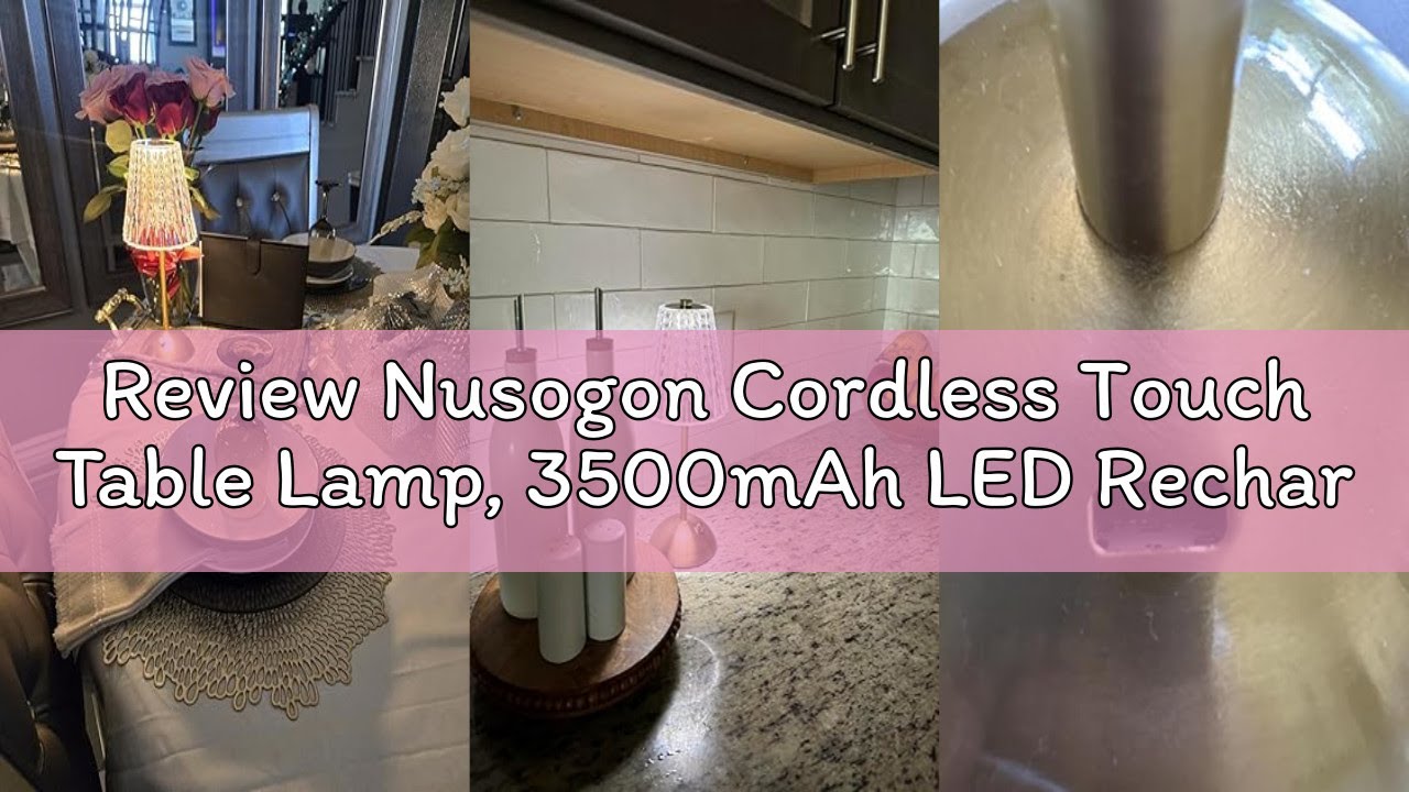 Review Nusogon Cordless Touch Table Lamp, 3500mAh LED Rechargeable Small Dask Lamp, 3 Colors Dimmabl