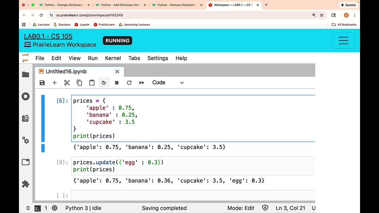 Adding and removing keys from a Python Dictionary (CS105 at UIUC)