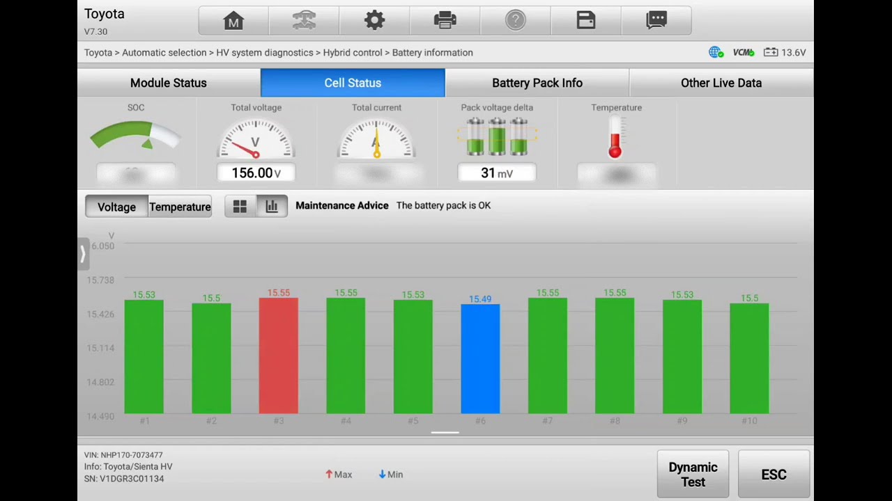 Toyota Sienta hybrid battery capacity test by Incar Automotive