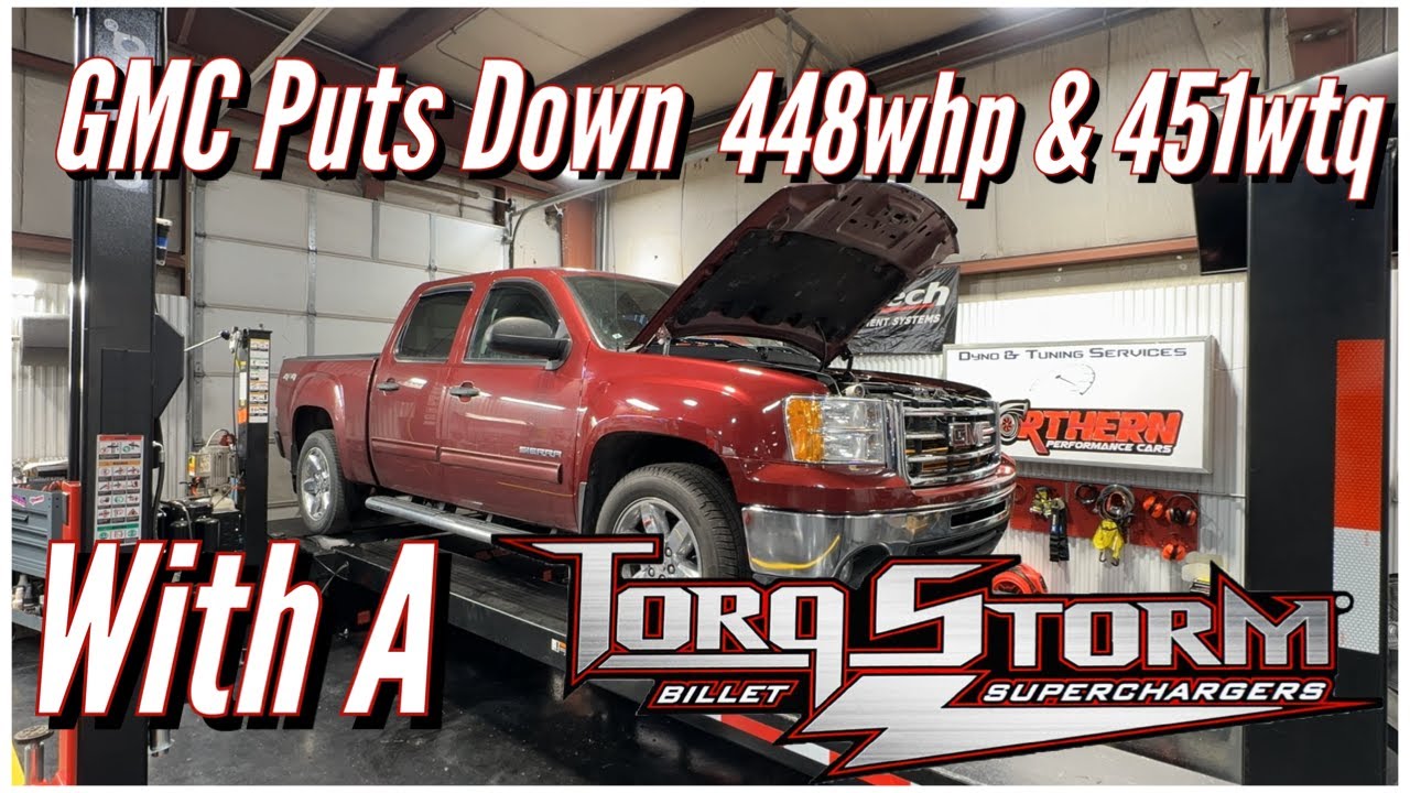 TorqStorm Strikes again! 200rwhp gain from supercharger alone! This Gmc sierra makes 448whp & 451wtq