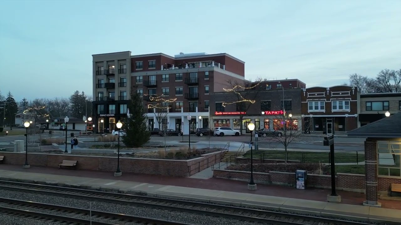 Fly around downtown Westmont, IL at the new development Quincy Station