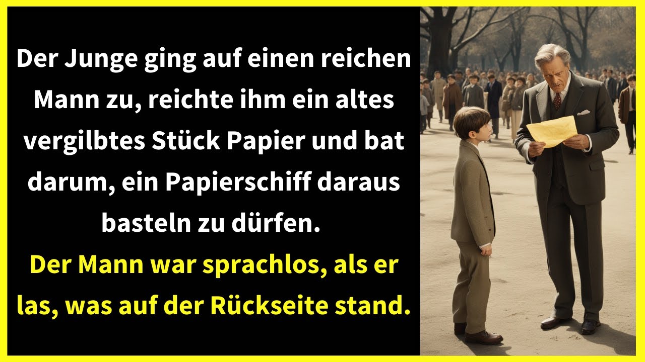 Der Junge ging auf einen reichen Mann zu, reichte ihm ein altes vergilbtes St&uuml;ck Papier und bat