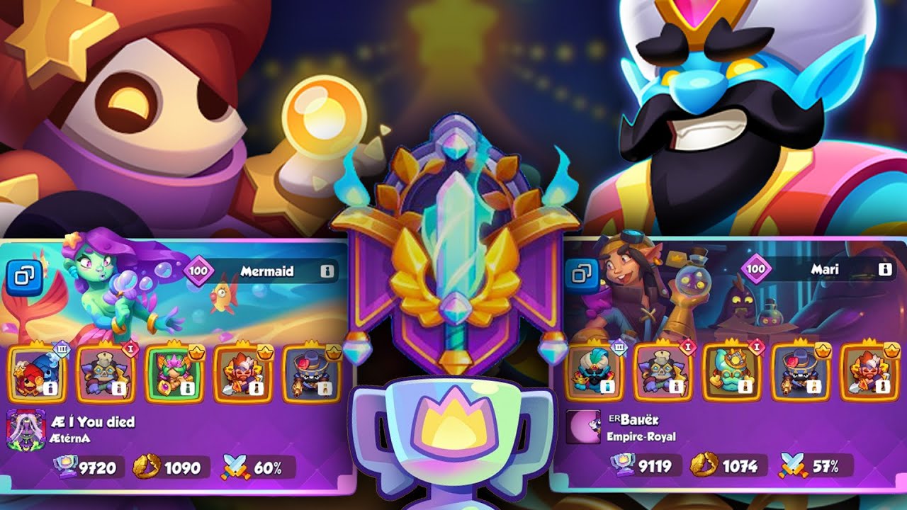 RUSH ROYALE: AE | You died (Mermaid, Twins) vs. ᴱᴿВанёк (Mari, Genie) | RR Legendary League replay