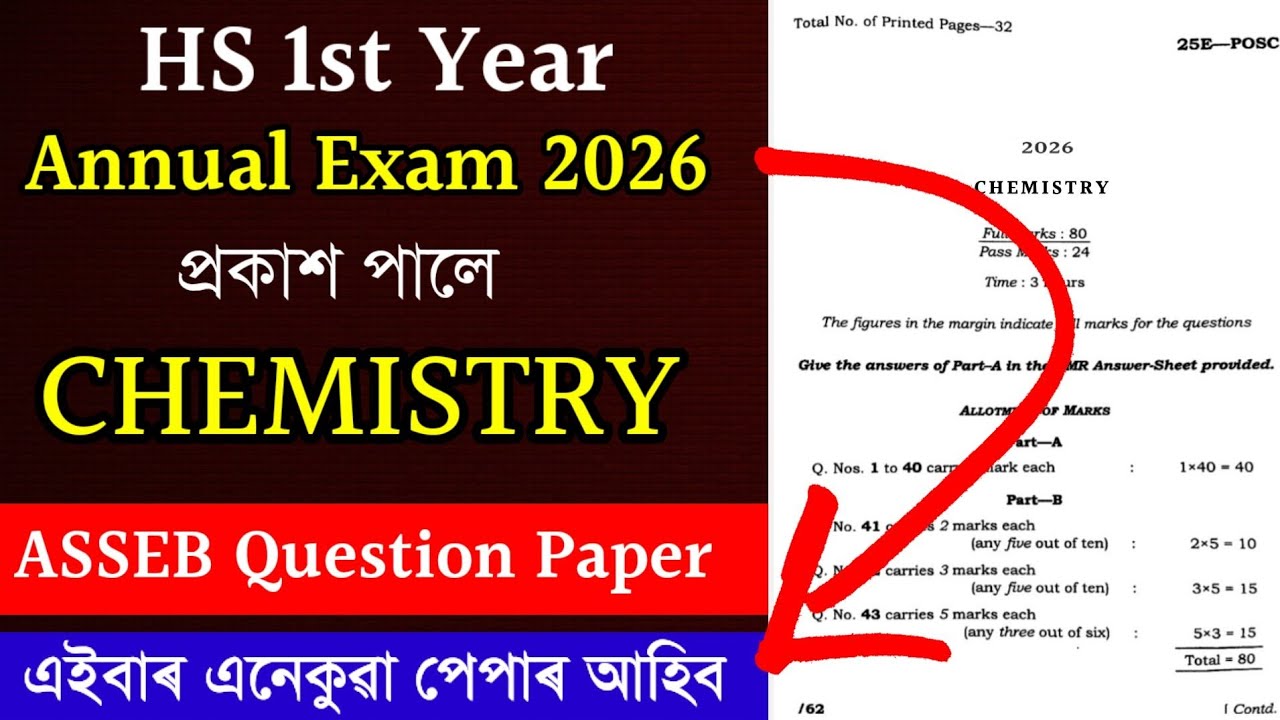 Class 11 Annual Exam 2026 Question Paper | HS 1st Year Chemistry Question Paper 2026 | HS 1st Year