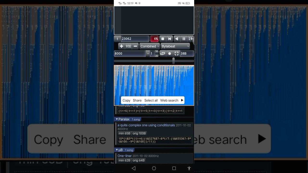 Random ByteBeat Noise for 8 mins and 19 secs