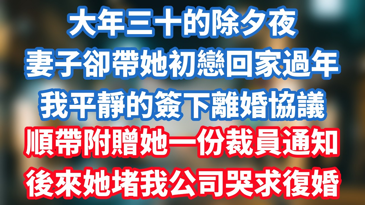 大年三十的除夕夜，妻子卻帶她初戀回家過年，我平靜的簽下離婚協議，順帶附贈她一份裁員通知，後來她堵我公司哭求復婚！#小说推荐 #一口气看完