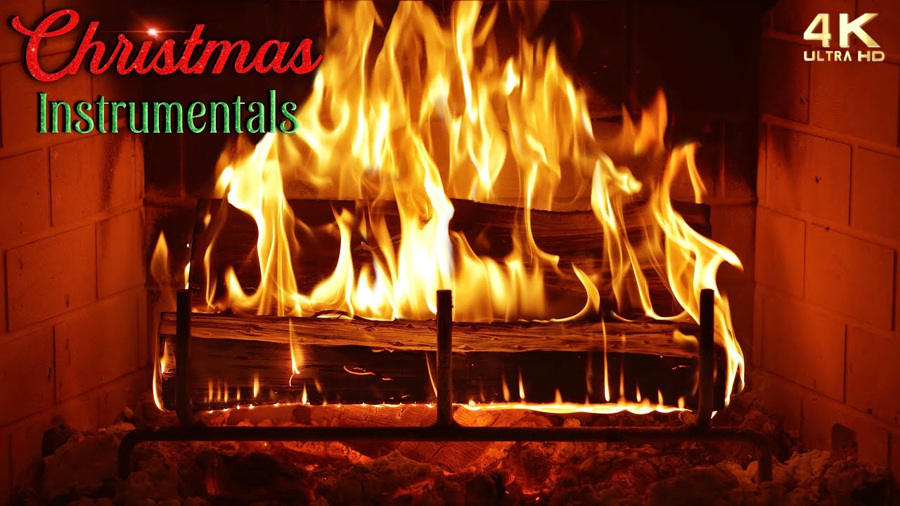 🔥 Cheerful Instrumental Christmas Music Fireplace 🎄🔥 4K Cozy Christmas Fireplace Ambience