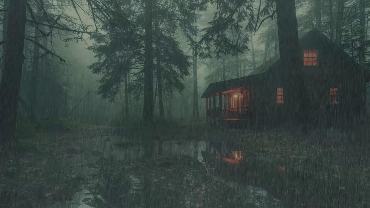 Rain Sounds in a Dark Forest Cabin at Night | Deep Sleep