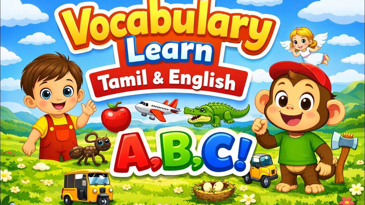 ABC Alphabet Vocabulary for Kids 🎵 | Tamil & English Learning