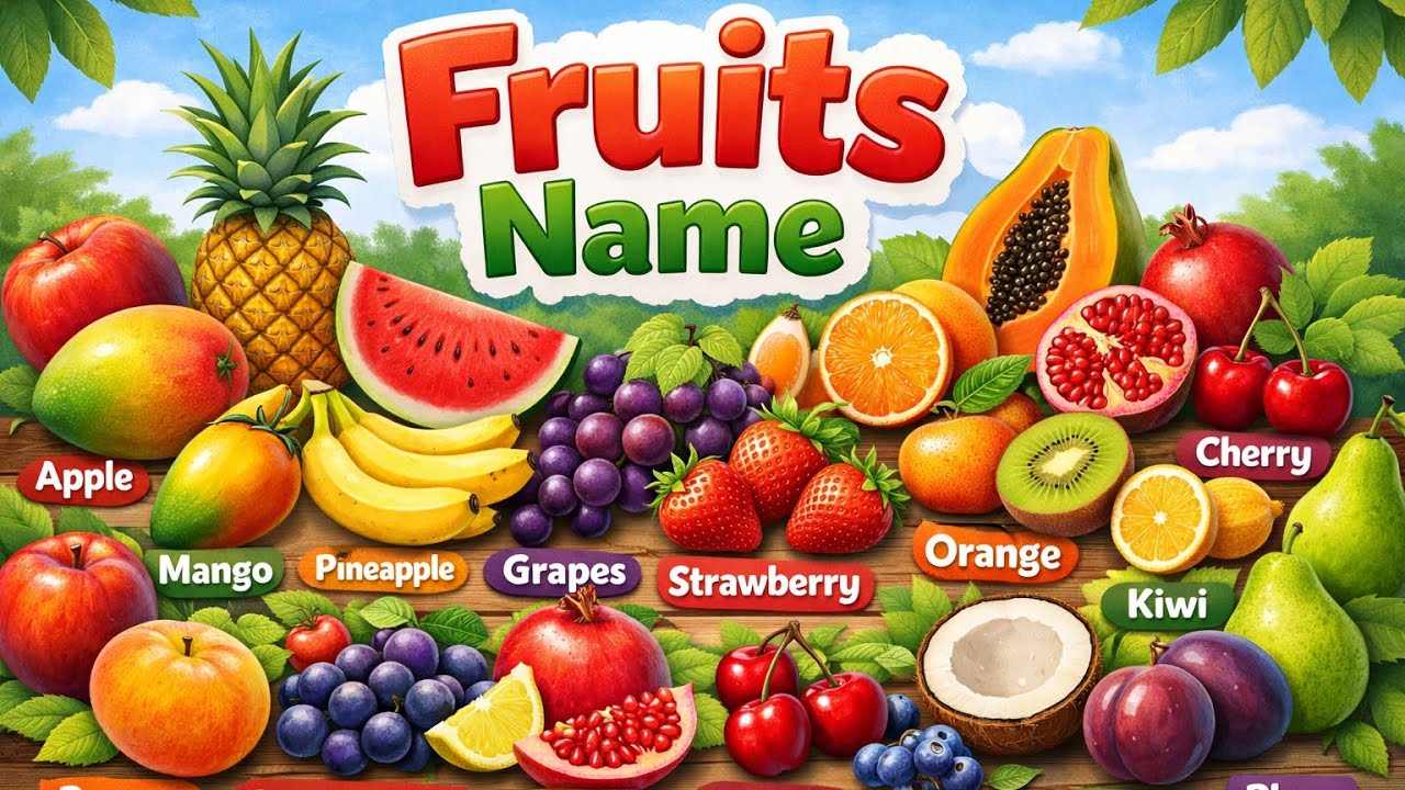 20 Fruit Name English Hindi for Kids | फलोंक नाम | Fruits Name & Pictures I Nursery LKG UKG Video