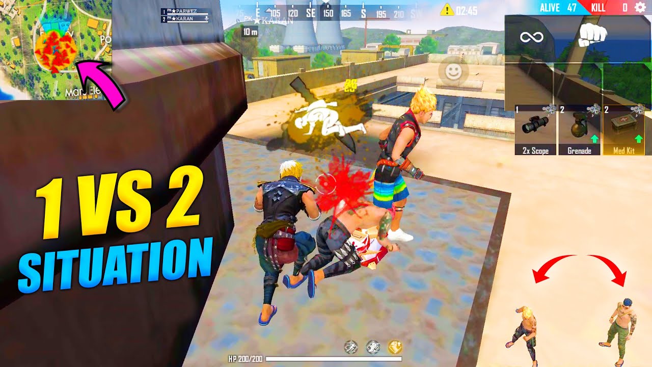 Free Fire Factory Roof Tricks - King Of Factory Fist Fight | 1 vs 2 Situation | Garena Free Fire