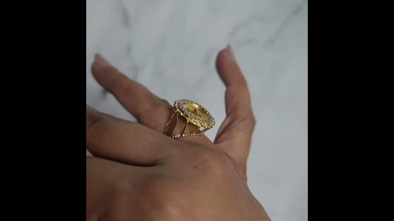 1/20OZ 1993 Fine Gold Panda Coin Ring with Diamond & Nugget Halo