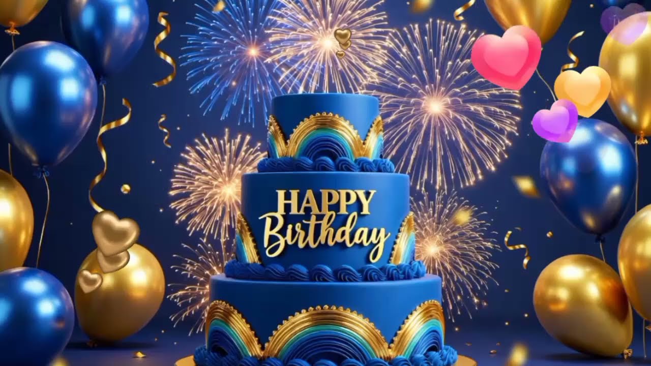 Happy Birthday Premium Blue and Gold Birthday Cake 🎂 🍰 and Countdown 