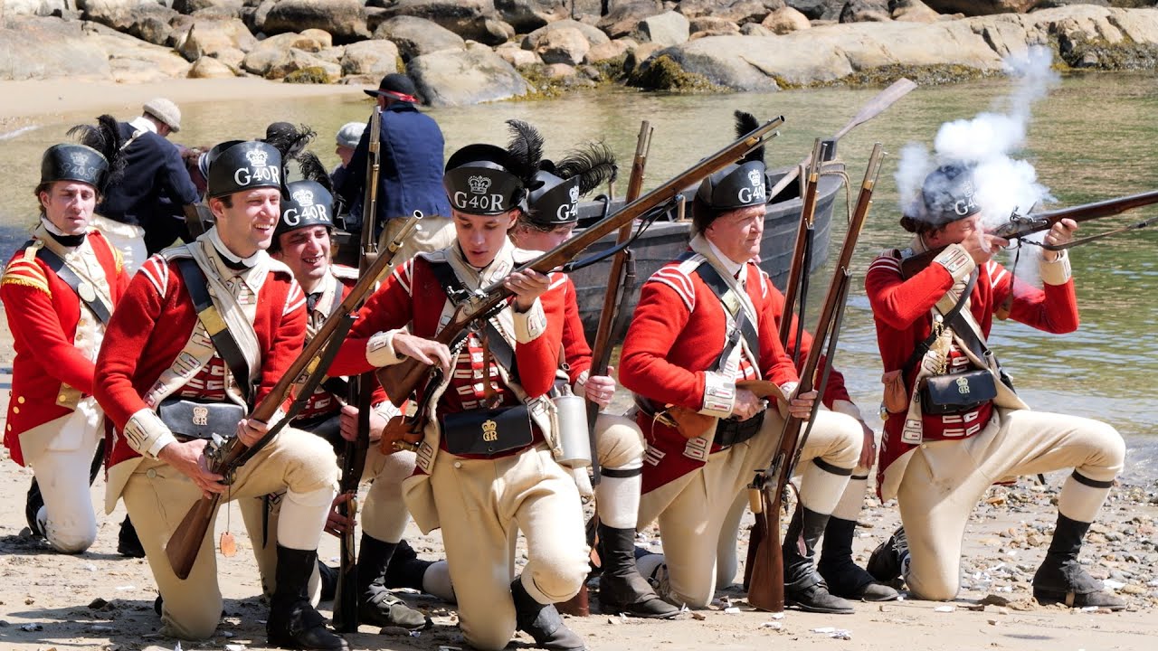 Half Moon Beach landing tall ships cannon fire Battle of Bunker Hill Revolutionary War Reenactment