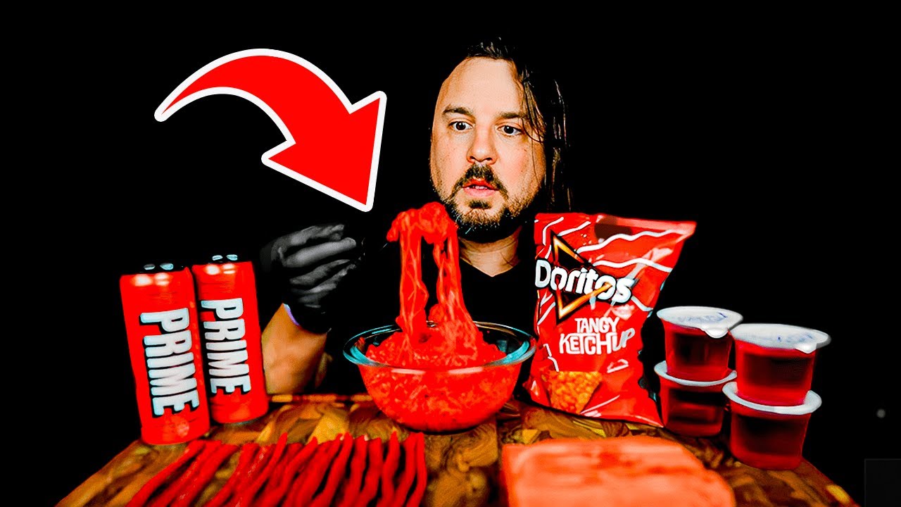Ultimate RED Food MUKBANG | ASMR - Fire Noodle, Ketchup Doritos, Red PRIME, and More!