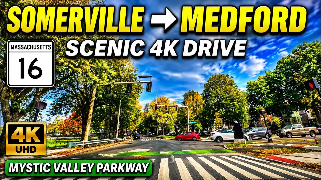 🍁Alewife Brook Parkway Somerville  to Middlesex Ave Medford MA | 4K Scenic Drive - 10/15/25