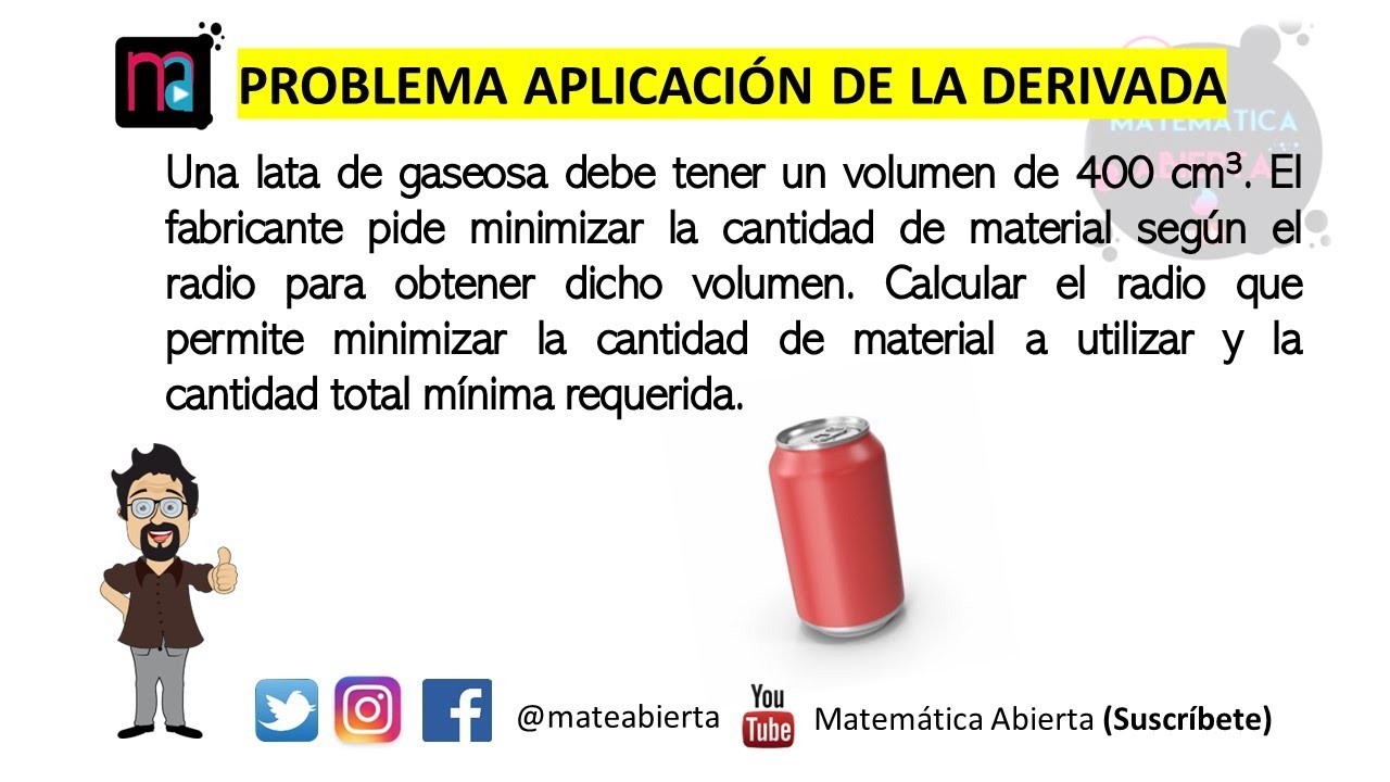 APLICACIÓN (UNA LATA) DE LA DERIVADA / Problema de optimización  / Nivel: Medio.