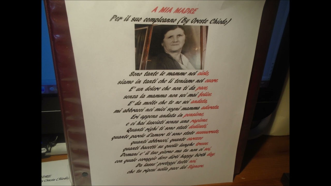 A MIA MADRE poesia abbinata con la canzone TI VOGLIO BENE MAMMA