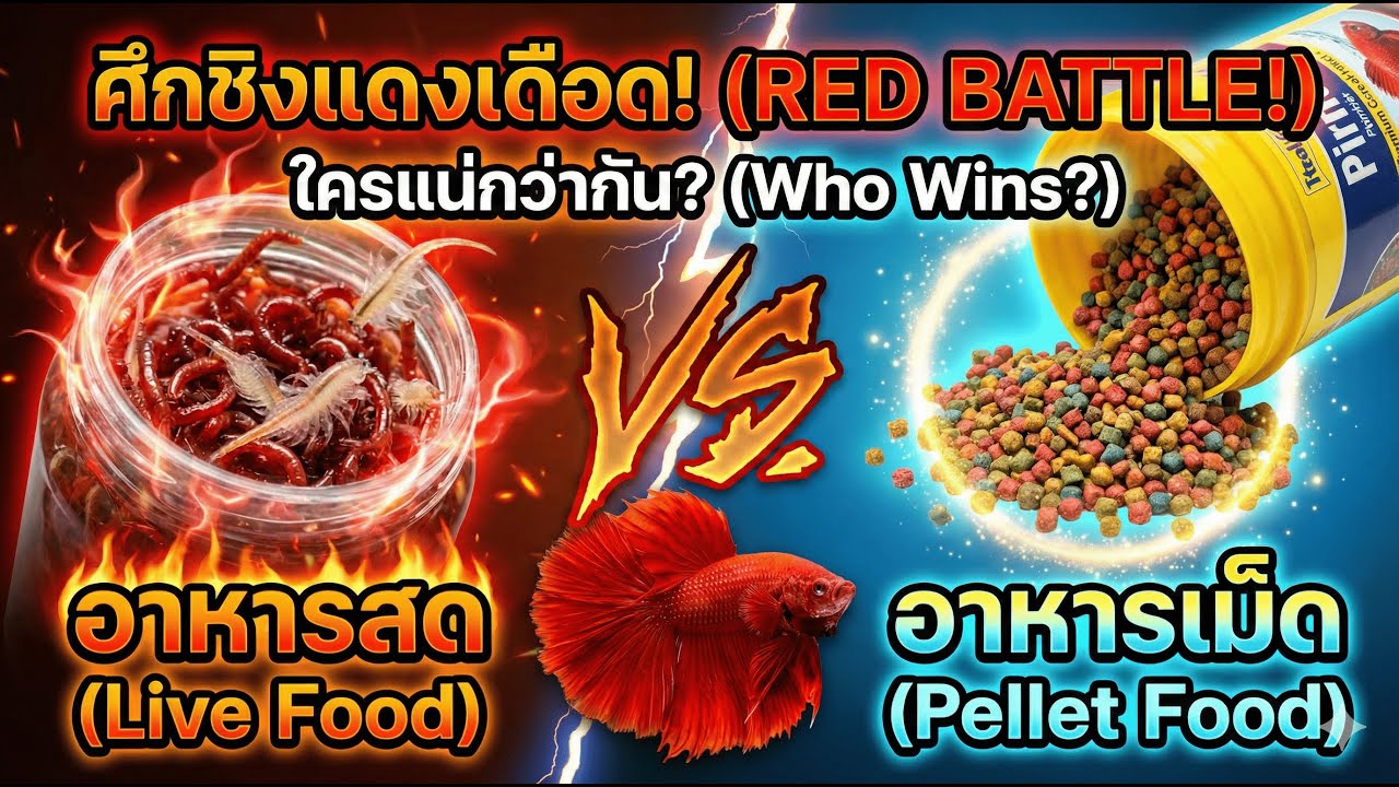 อาหารสด vs อาหารเม็ด? เลิกเถียงกัน! นี่คือสูตรลับเลี้ยงปลาให้สีแดงเดือด โตไว ไม่ป่วยง่าย 🐟