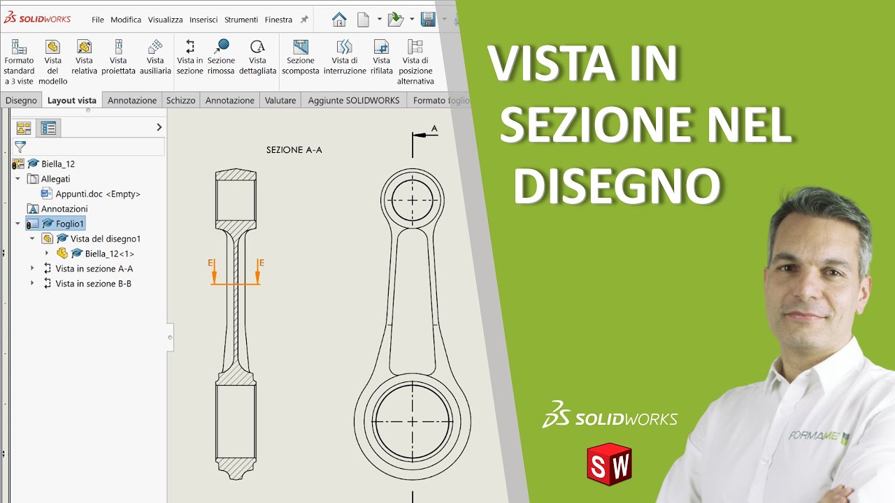 Vista in sezione nel disegno SolidWorks