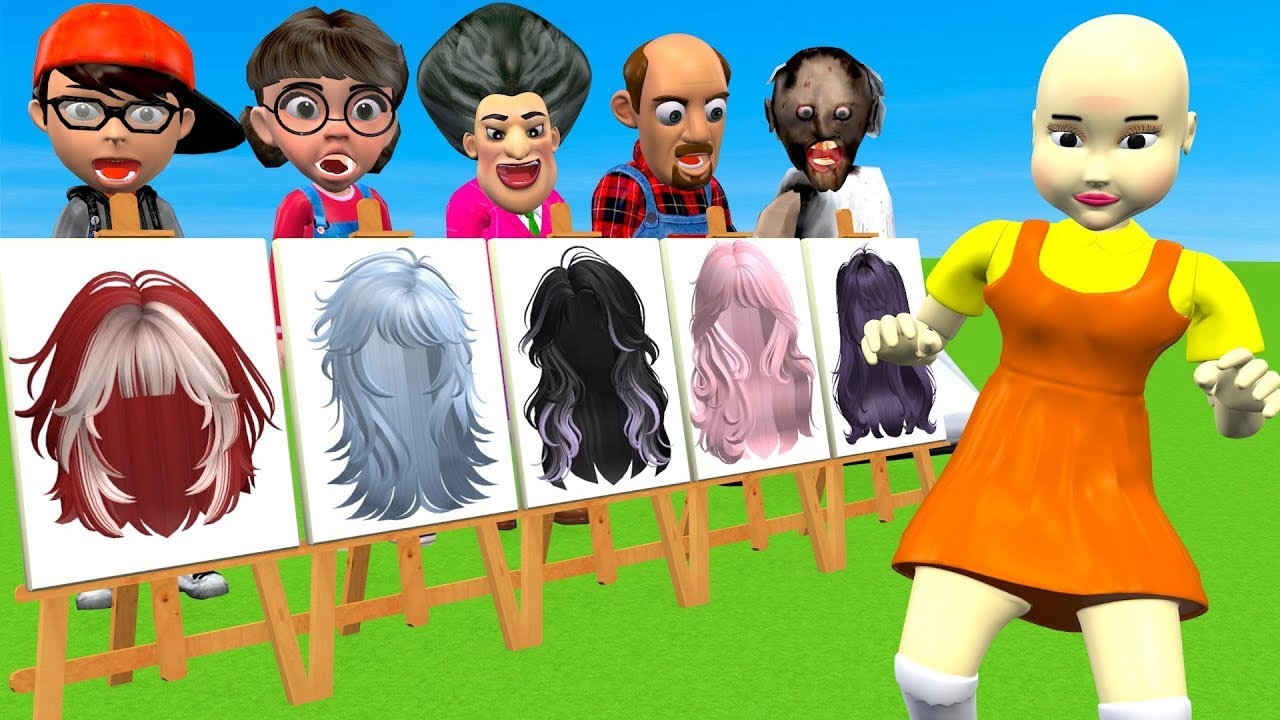 Scary Teacher 3D vs Squid Game Draw Hair Squid Girl Beautiful or Error Challenge 5 Times Challenge