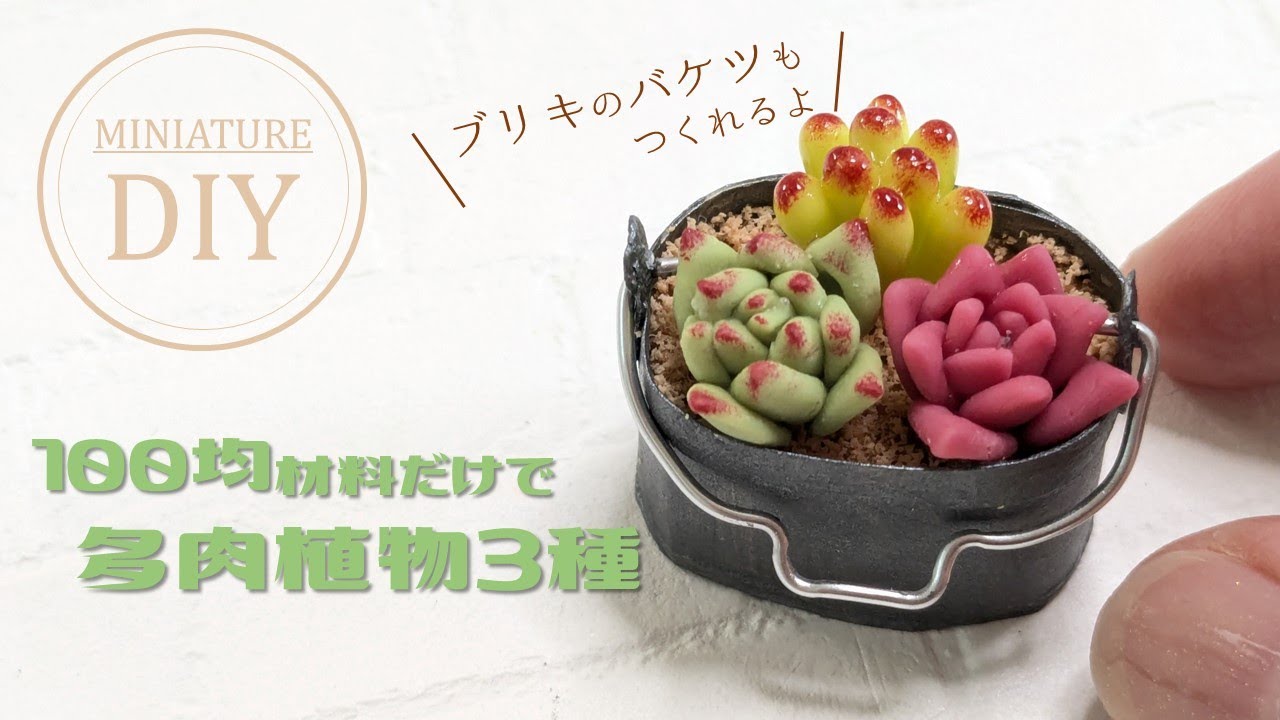 【粘土】【100均材料】初心者さんおすすめ♪ミニチュア多肉植物３種の作り方/DIY miniature succulents/clay flower