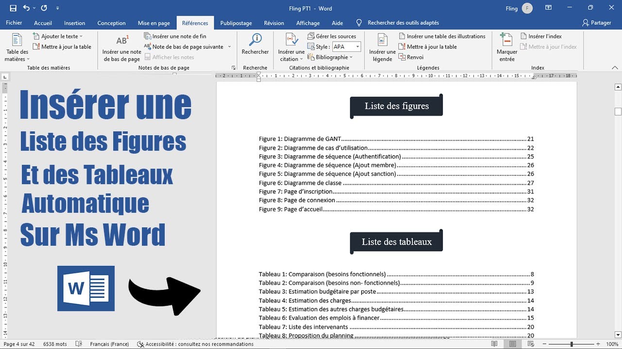 Liste de figure et de tableau automatique sur Word (Explication détaillée)