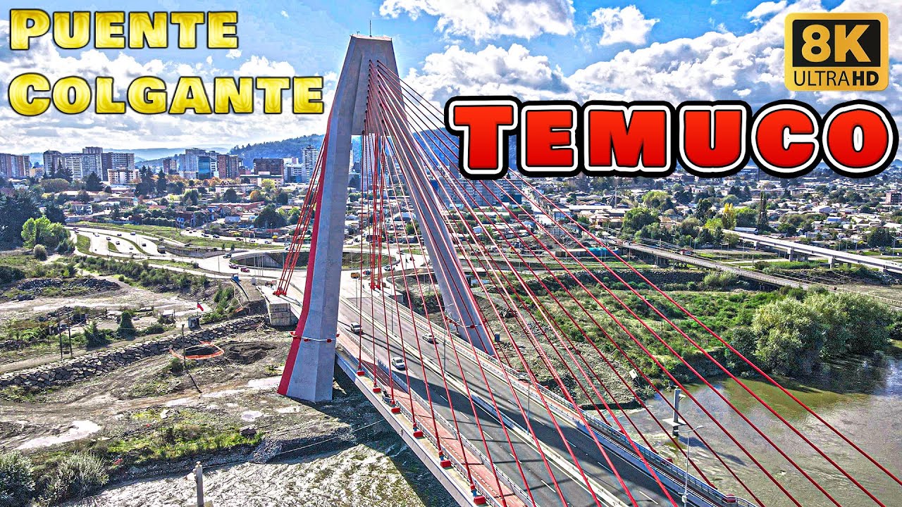 Temuco Padre las Casas unidos por el Puente colgante Treng Treng Kay Kay Cinematic Vista A&eacute;rea