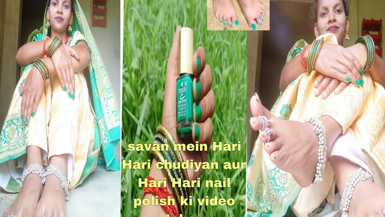 Green color ki nail polish pairon mein aur apne hathon mein ekadam mast beautiful