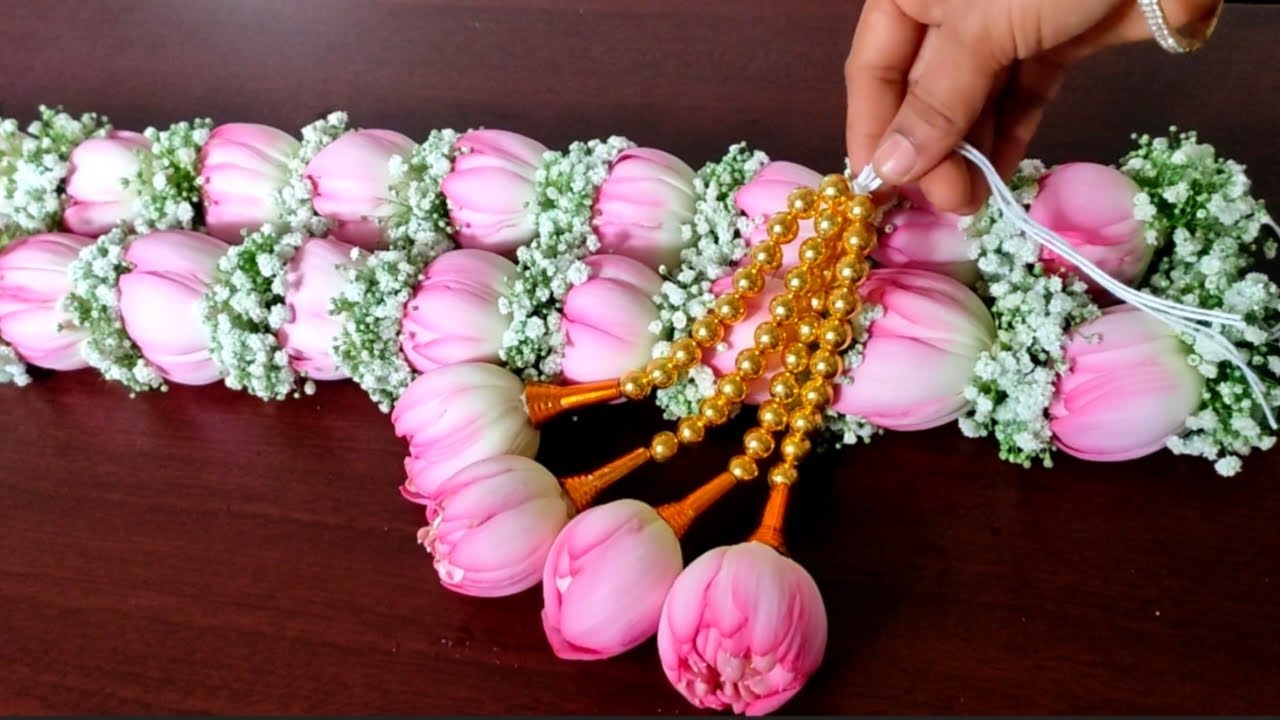 Lotus wedding garland /Lotus Malai making at home /  poo malai kattuvathu eppadi / wedding garland