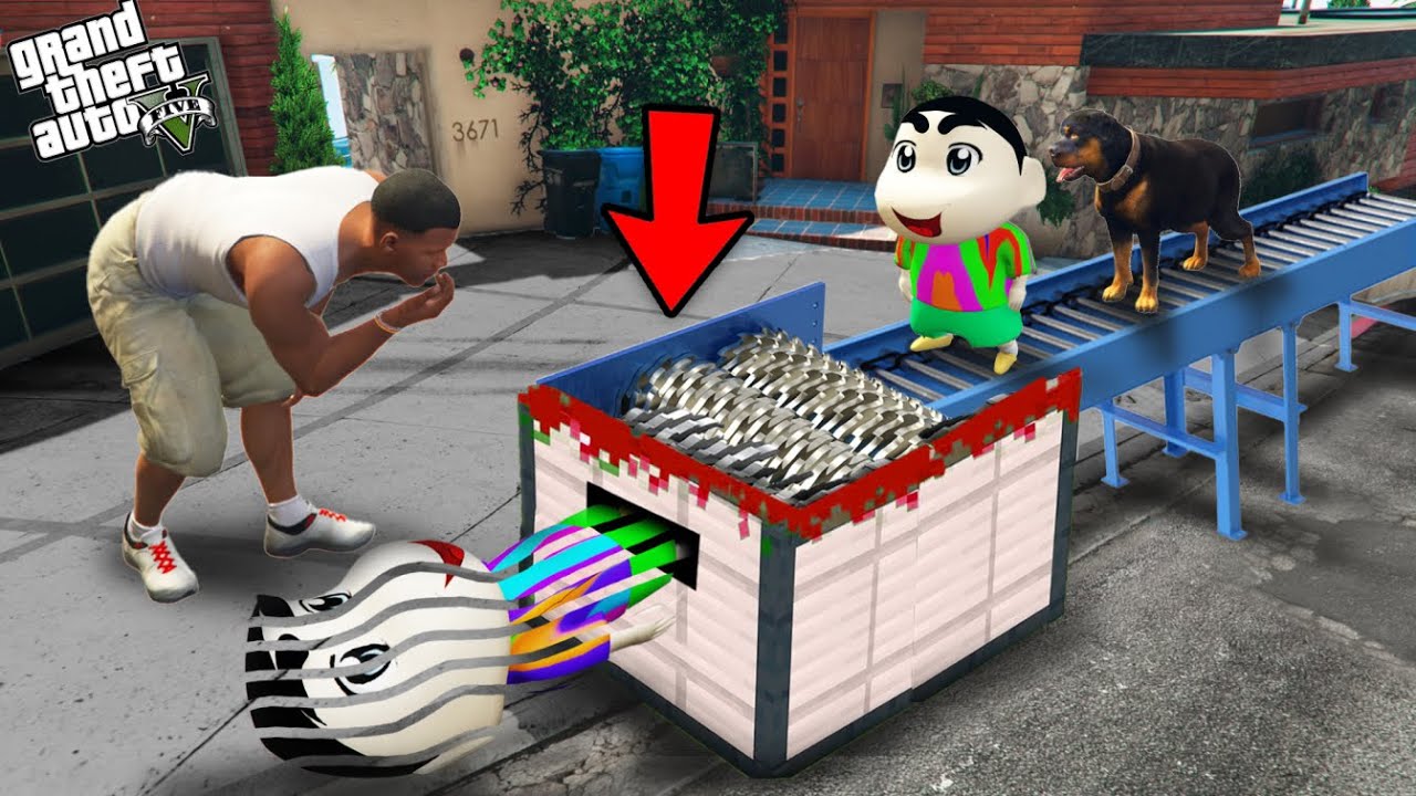 Franklin Shinchan And Pinchan New Job To Cut Everything In Shredder Machine In Gta 5!