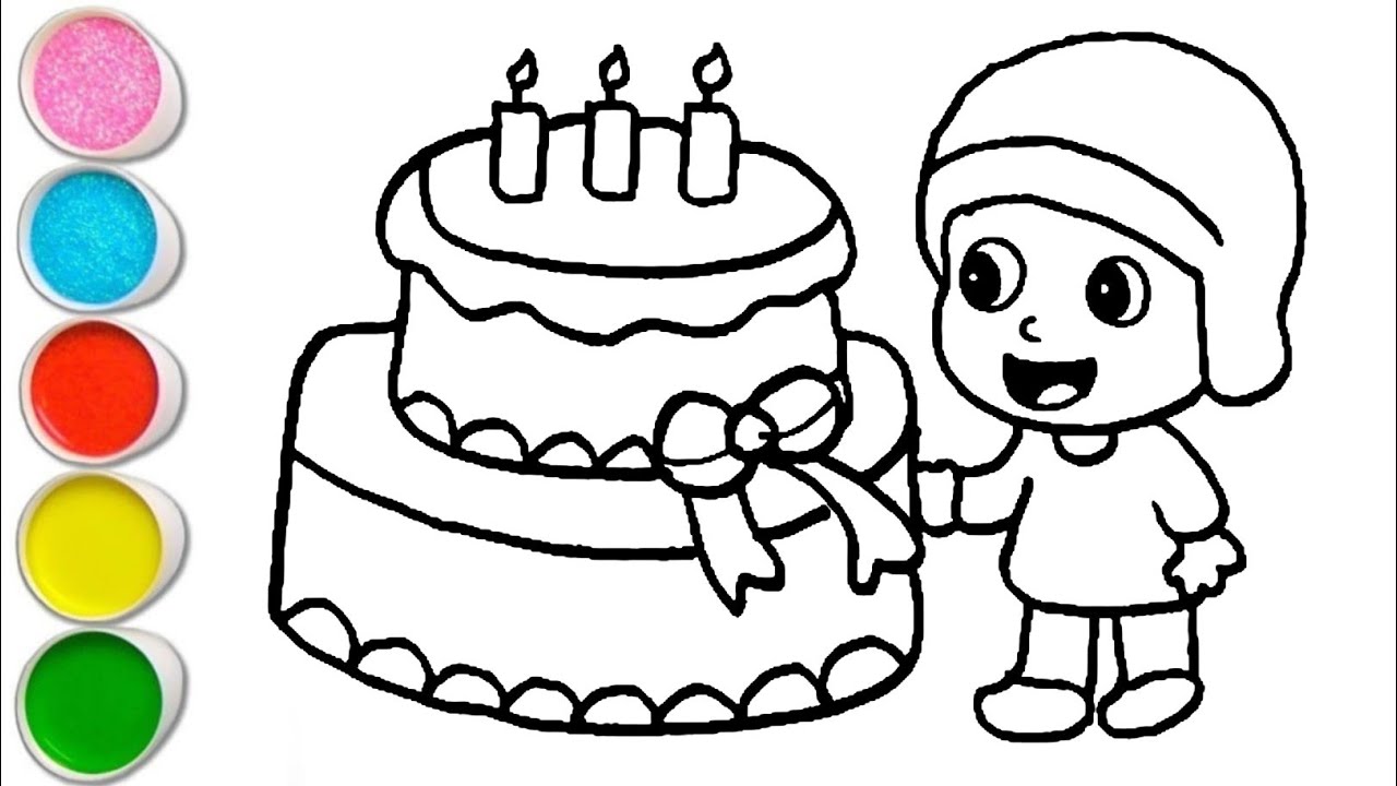 Cute Pocoyo With Cake Drawing, Painting and Coloring For Kids and Toddlers_ Easy Drawing