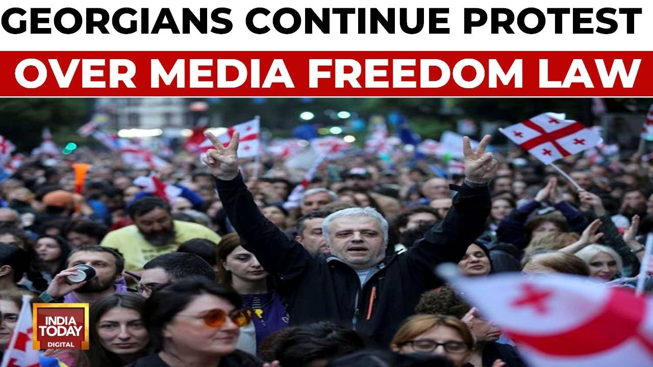 Georgians Continue Protests Over Media Freedom Law On Independence Day