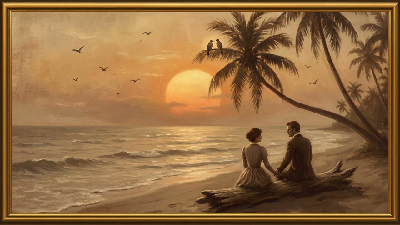 Romantic Sunset by the Sea | Vintage Love Story Under Palm Trees 4K Visual Art