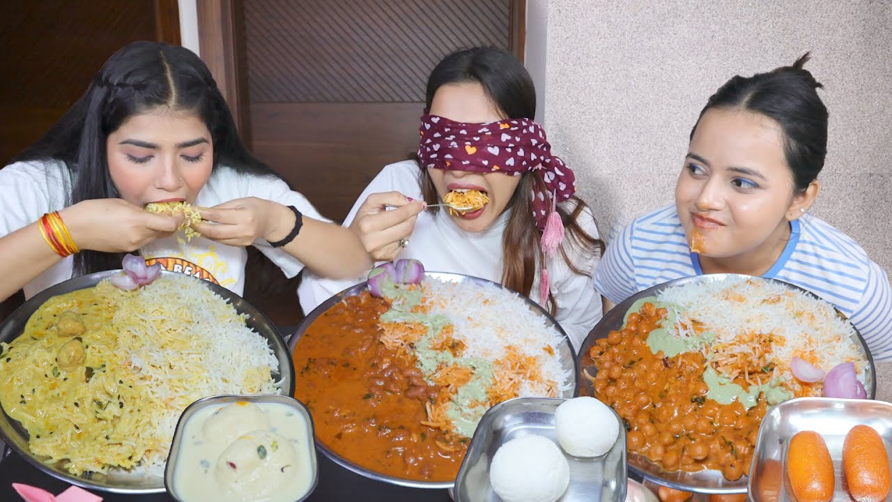Blindfold Vs No Hands Vs Two Hands Eating Challenge | Kadhi Chawal, Chole Chawal, Rajma Chawal etc..