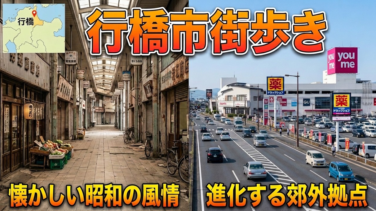 福岡県行橋市を街歩き　京築地域の中心都市はイカツイ高架駅が凄い　中心部の商店街は寂れたもののロードサイド店や巨大SCが充実