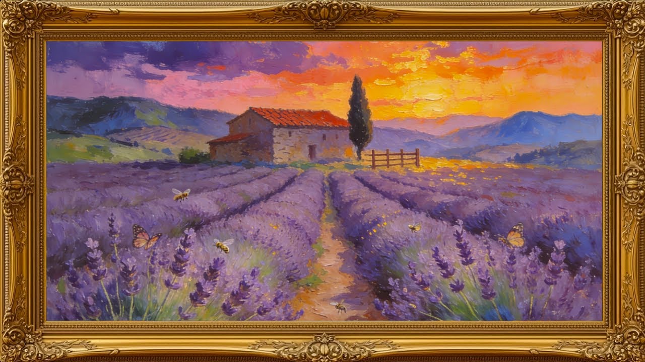 4K Lavender Fields Sunset Screensaver 🌅🪻 | Relaxing Frame Art Ambient Video for Study, Relax & Sleep