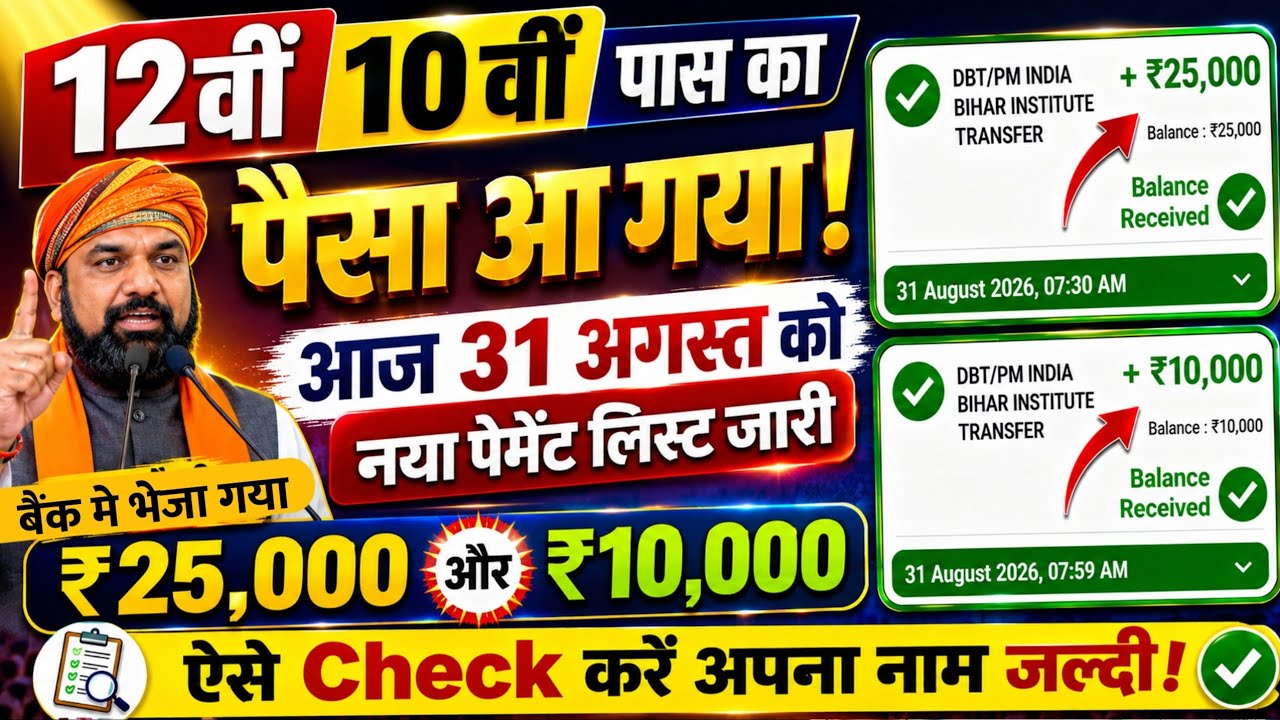 ₹25,000 for Inter, ₹10,000 for Matric money received | Bihar 12th 10th pass scholarship 2026 paym...