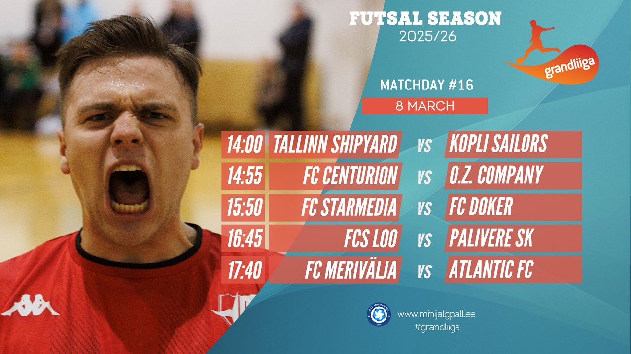 Grandliiga Futsal 2025/26 (live stream) (Matchday 16) 8-Mar-26