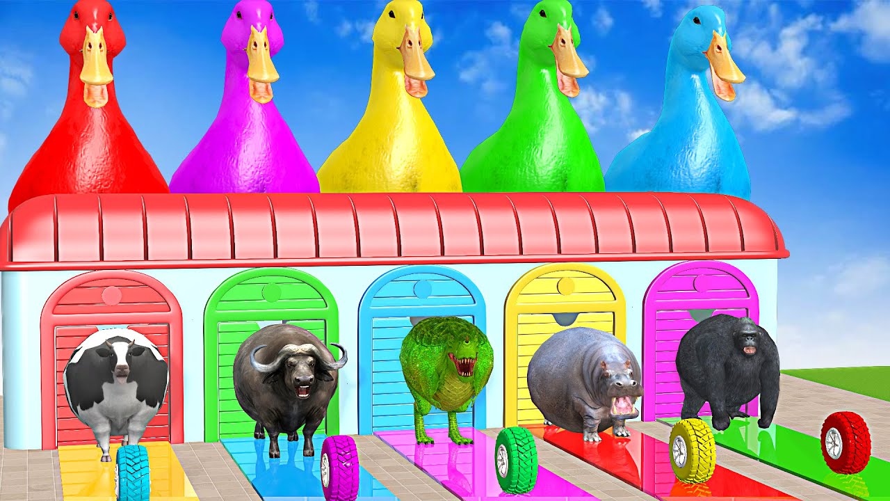 Long Slide Game with Cow Elephant Gorilla Hippopotamus Tiger 3d Animal Game Funny 3d Animals