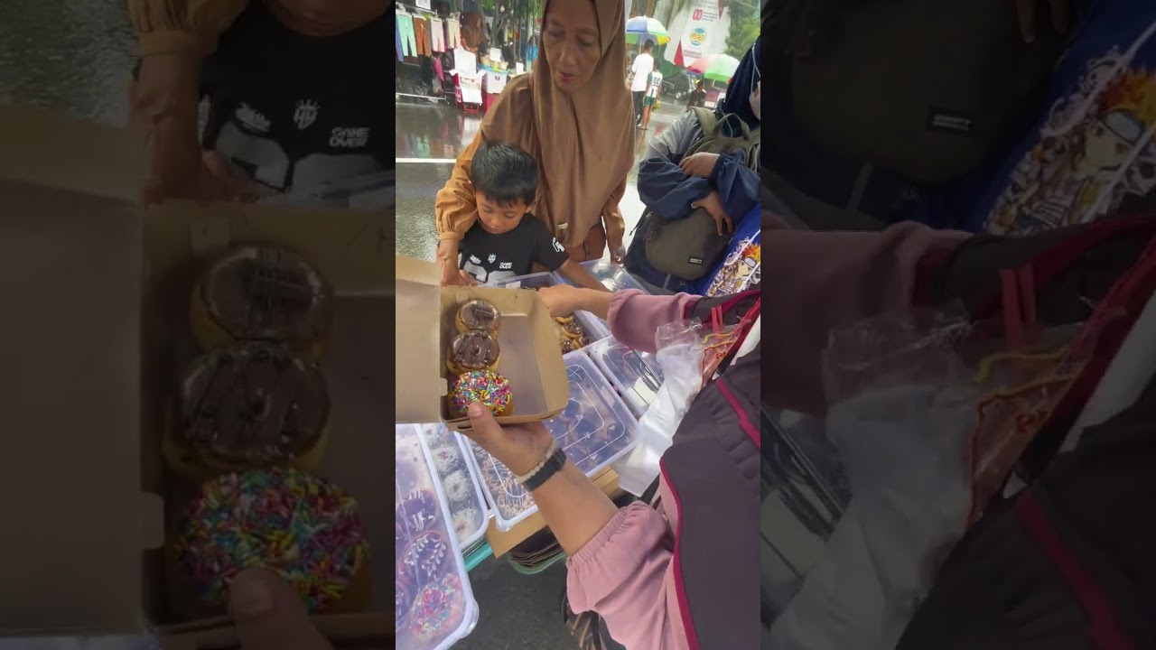 Pov jualan donat di car free day  saat musim hujan #automobile #kuliner #indonesia  #cfd #sunmori 