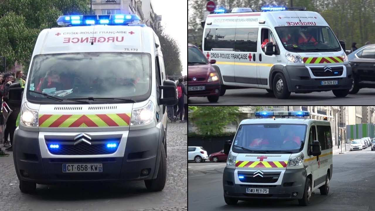 [FR] French Red Cross Ambulances responding - E-Horn + 'Sirène Américaine'