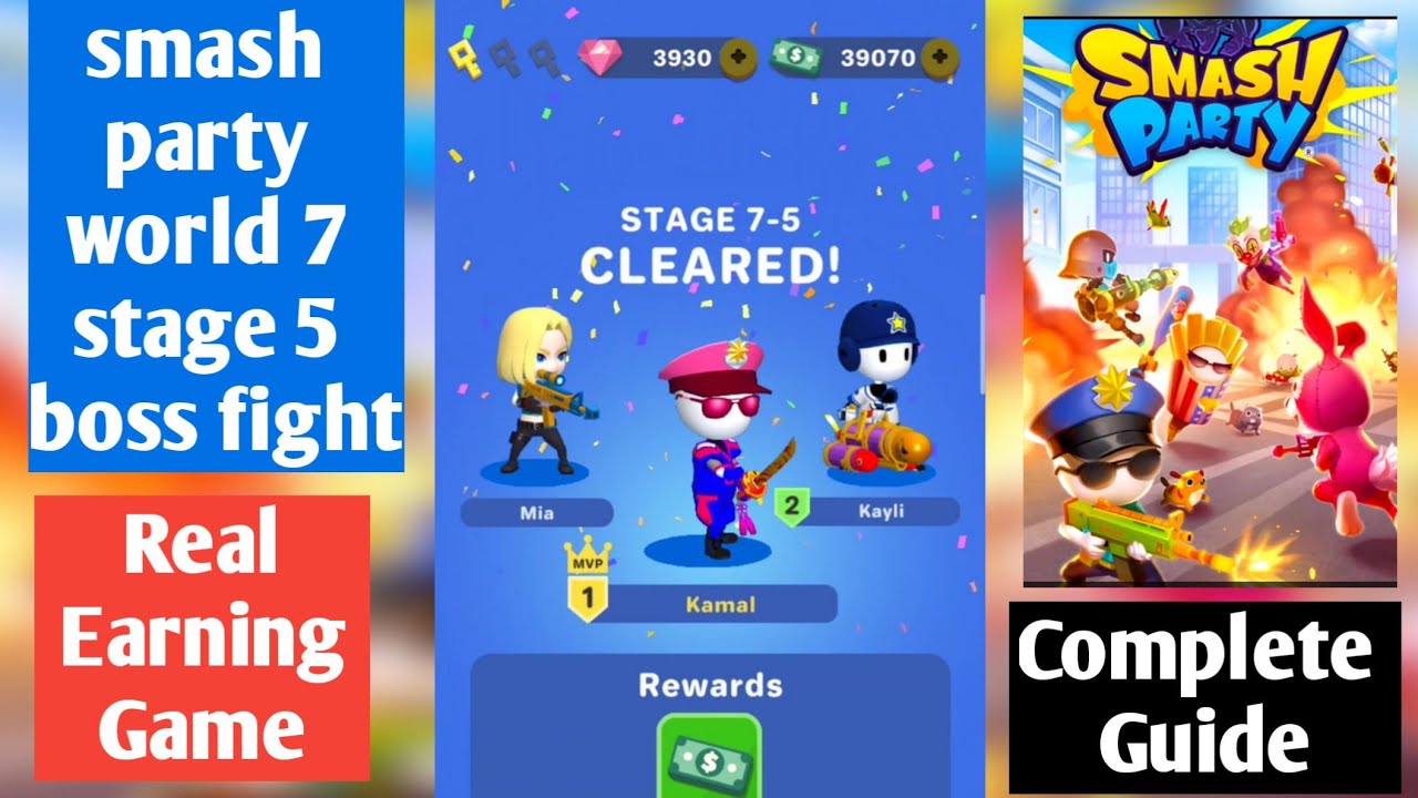 smash party world 7 stage 5 boss fight | weapon katana and buddy cat | real earning game