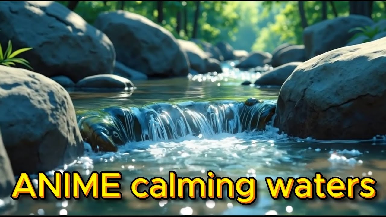 Anime calming waters in forest