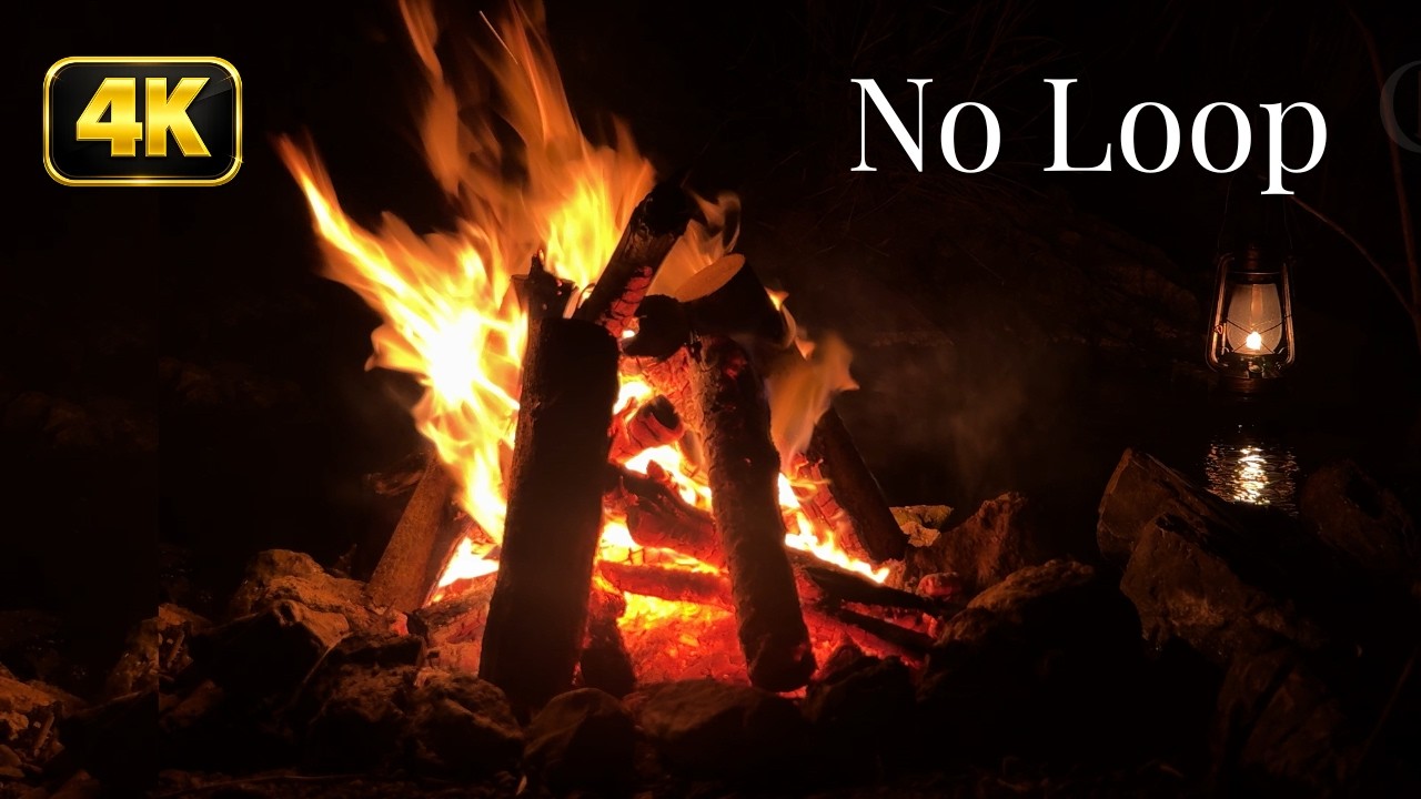10 Hours of Real Campfire Sounds by the Stream | Crackling Fire, Flowing Water & Night Insects | 4K