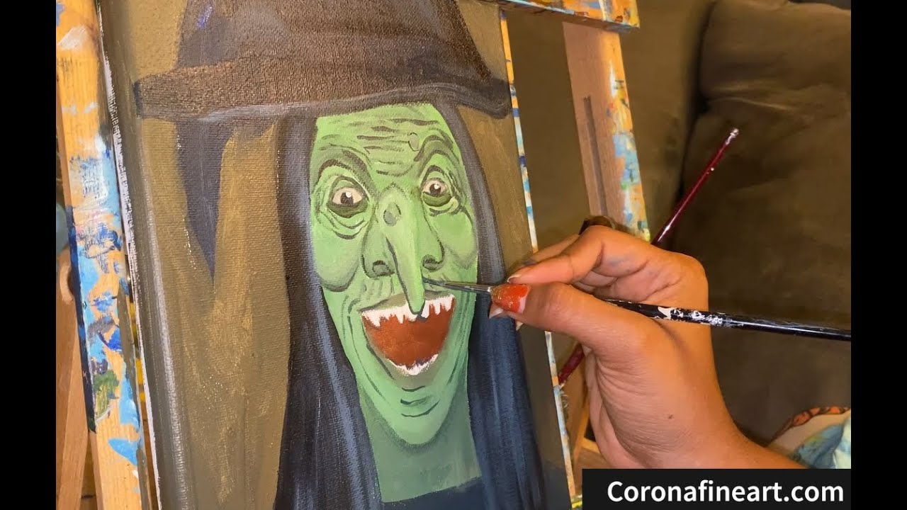 Painting A Witch on Friday the 13th, Real time painting with acrylics