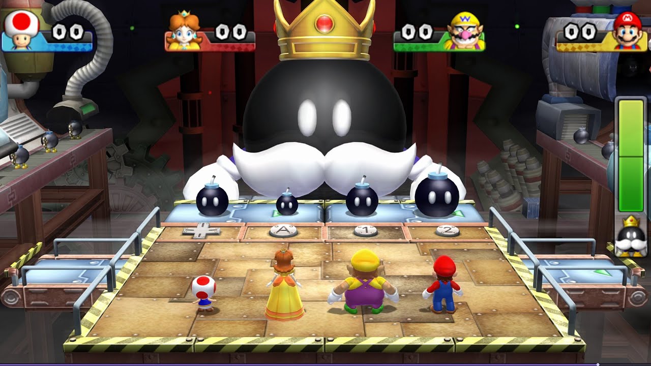 Toad, Daisy, Wario and Mario - Bob-omb Factory - Mario Party 9 Gameplay