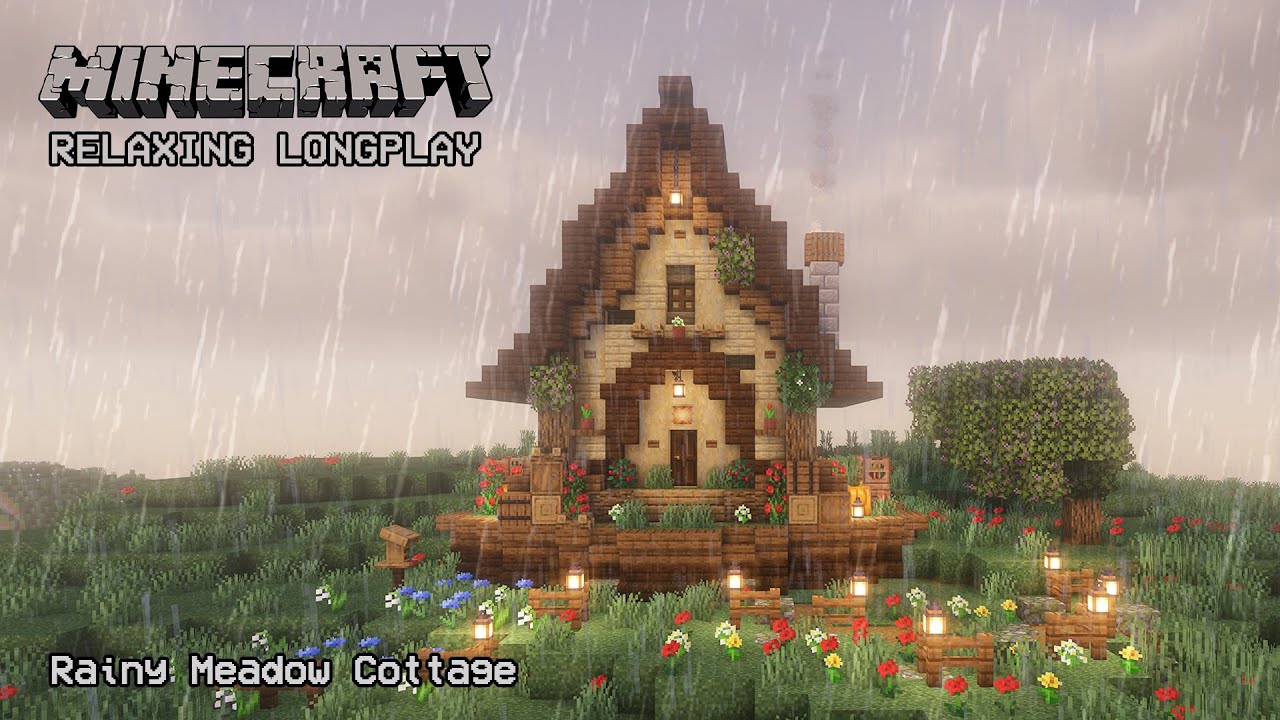 Minecraft Relaxing Longplay - Rainy Meadow - Cozy Cottage House (No Commentary) 1.20