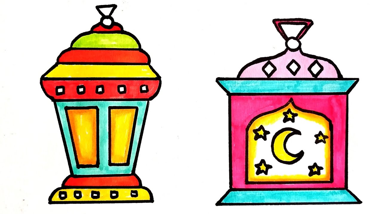 رسومات رمضان الكريم | رسم فانوس رمضان | رسم رمضان | رسم فنانيس رمضان | رسم سهل بالألوان | رسم
